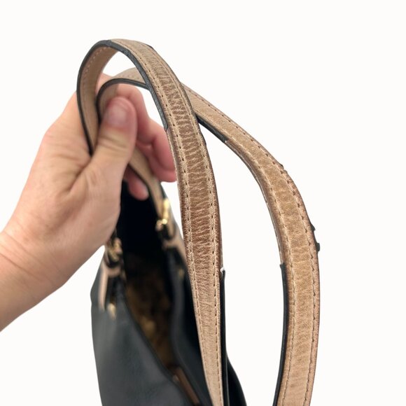 MICHAEL MICHAEL KORS JET SET PEBBLED BLACK TAN LEATHER TOTE BAG PURSE W/ CHARM - Picture 11 of 15